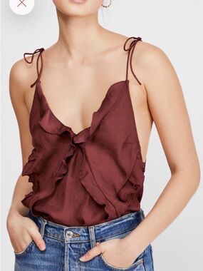 Ruffle V-Neck Camisole in Deep Wine